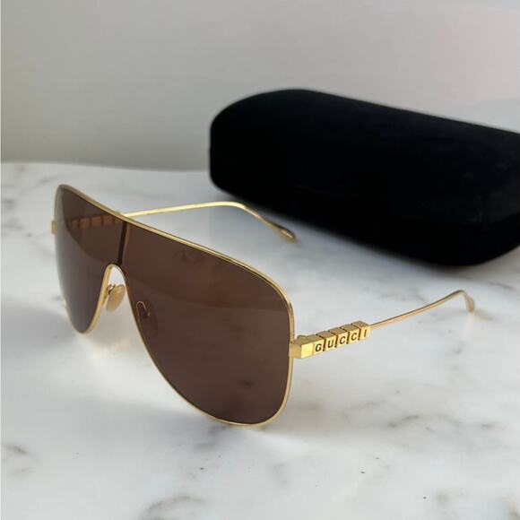 Gucci Accessories - NEW Gucci GG1436S Gold Metal Shield Brown Sunglasses $640